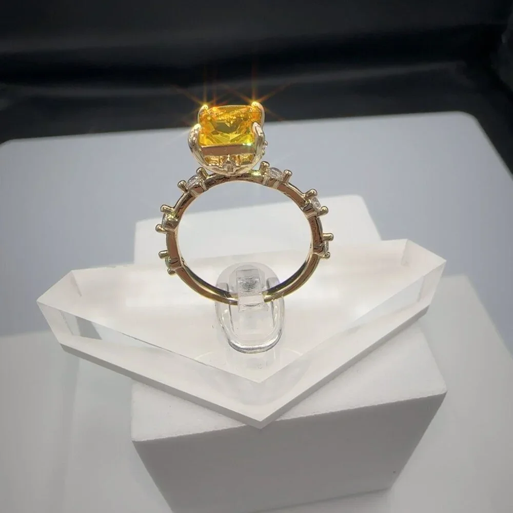 Yellow CZ Radiant Cut Ring Gold Plated Brass Size 9 Fashion Jewelry - Picture 8 of 14